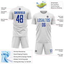 Load image into Gallery viewer, Custom White Thunder Blue Sublimation Soccer Uniform Jersey

