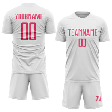 Custom White Neon Pink Sublimation Soccer Uniform Jersey