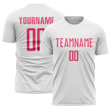 Custom White Neon Pink Sublimation Soccer Uniform Jersey