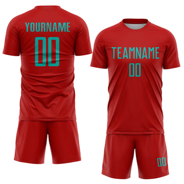 Custom Red Aqua Sublimation Soccer Uniform Jersey