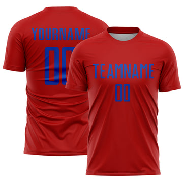 Custom Red Thunder Blue Sublimation Soccer Uniform Jersey