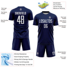 Load image into Gallery viewer, Custom Navy White Sublimation Soccer Uniform Jersey
