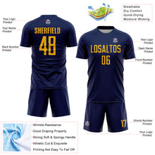Load image into Gallery viewer, Custom Navy Gold Sublimation Soccer Uniform Jersey

