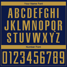 Load image into Gallery viewer, Custom Navy Old Gold Sublimation Soccer Uniform Jersey
