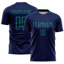 Load image into Gallery viewer, Custom Navy Teal Sublimation Soccer Uniform Jersey
