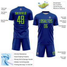 Load image into Gallery viewer, Custom Royal Neon Green Sublimation Soccer Uniform Jersey
