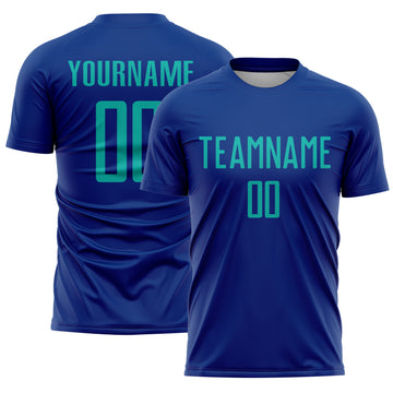 Custom Royal Aqua Sublimation Soccer Uniform Jersey