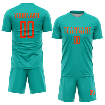 Custom Aqua Orange Sublimation Soccer Uniform Jersey