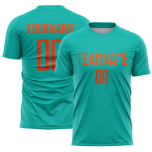 Load image into Gallery viewer, Custom Aqua Orange Sublimation Soccer Uniform Jersey
