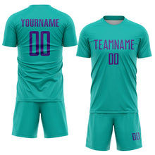 Load image into Gallery viewer, Custom Aqua Purple Sublimation Soccer Uniform Jersey
