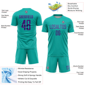 Custom Aqua Purple Sublimation Soccer Uniform Jersey