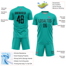 Load image into Gallery viewer, Custom Aqua Black Sublimation Soccer Uniform Jersey
