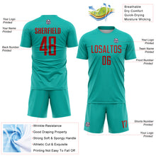 Load image into Gallery viewer, Custom Aqua Red Sublimation Soccer Uniform Jersey
