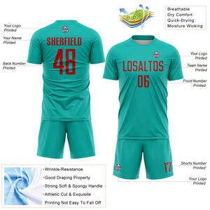 Custom Aqua Red Sublimation Soccer Uniform Jersey