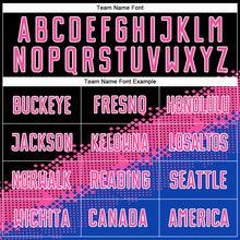 Load image into Gallery viewer, Custom Black Pink-Thunder Blue Gradient Geometric Shape Sublimation Soccer Uniform Jersey
