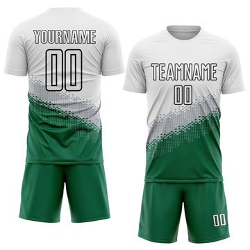Custom White Gray Kelly Green-Black Gradient Geometric Shape Sublimation Soccer Uniform Jersey