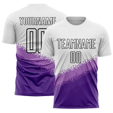 Load image into Gallery viewer, Custom White Medium Purple Purple-Black Gradient Geometric Shape Sublimation Soccer Uniform Jersey
