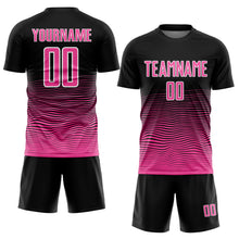 Load image into Gallery viewer, Custom Black Pink-White Gradient Line Sublimation Soccer Uniform Jersey
