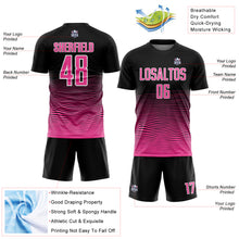 Load image into Gallery viewer, Custom Black Pink-White Gradient Line Sublimation Soccer Uniform Jersey
