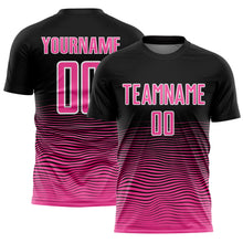 Load image into Gallery viewer, Custom Black Pink-White Gradient Line Sublimation Soccer Uniform Jersey
