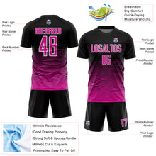 Load image into Gallery viewer, Custom Black Deep Pink-White Gradient Line Sublimation Soccer Uniform Jersey
