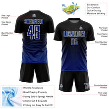 Load image into Gallery viewer, Custom Black Royal-White Gradient Line Sublimation Soccer Uniform Jersey

