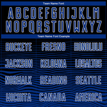 Load image into Gallery viewer, Custom Black Royal-White Gradient Line Sublimation Soccer Uniform Jersey
