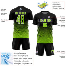 Load image into Gallery viewer, Custom Black Neon Green-White Gradient Line Sublimation Soccer Uniform Jersey
