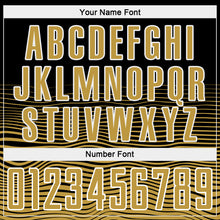 Load image into Gallery viewer, Custom Black Old Gold-White Gradient Line Sublimation Soccer Uniform Jersey
