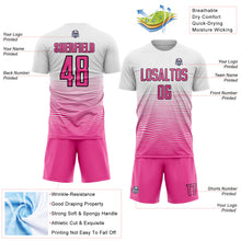 Load image into Gallery viewer, Custom White Pink-Black Gradient Line Sublimation Soccer Uniform Jersey
