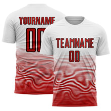 Load image into Gallery viewer, Custom White Red-Black Gradient Line Sublimation Soccer Uniform Jersey
