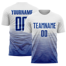 Load image into Gallery viewer, Custom White Royal-Light Blue Gradient Line Sublimation Soccer Uniform Jersey
