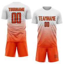 Load image into Gallery viewer, Custom White Orange-Black Gradient Line Sublimation Soccer Uniform Jersey
