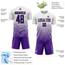Load image into Gallery viewer, Custom White Purple-Black Gradient Line Sublimation Soccer Uniform Jersey
