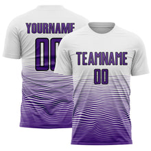 Load image into Gallery viewer, Custom White Purple-Black Gradient Line Sublimation Soccer Uniform Jersey
