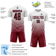 Load image into Gallery viewer, Custom White Crimson-Black Gradient Line Sublimation Soccer Uniform Jersey
