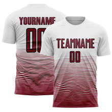 Load image into Gallery viewer, Custom White Crimson-Black Gradient Line Sublimation Soccer Uniform Jersey
