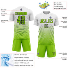 Load image into Gallery viewer, Custom White Neon Green-Black Gradient Line Sublimation Soccer Uniform Jersey
