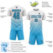 Load image into Gallery viewer, Custom White Sky Blue-Black Gradient Line Sublimation Soccer Uniform Jersey
