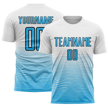 Load image into Gallery viewer, Custom White Sky Blue-Black Gradient Line Sublimation Soccer Uniform Jersey
