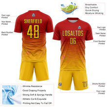 Load image into Gallery viewer, Custom Red Yellow-Black Gradient Line Sublimation Soccer Uniform Jersey
