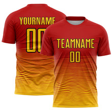 Load image into Gallery viewer, Custom Red Yellow-Black Gradient Line Sublimation Soccer Uniform Jersey
