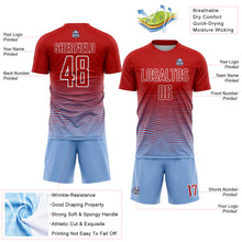Load image into Gallery viewer, Custom Red Light Blue-White Gradient Line Sublimation Soccer Uniform Jersey
