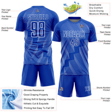 Load image into Gallery viewer, Custom Thunder Blue White Zigzag Shape Sublimation Soccer Uniform Jersey
