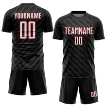 Load image into Gallery viewer, Custom Black White-Red Waves Shape Sublimation Soccer Uniform Jersey
