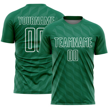 Custom Kelly Green White Waves Shape Sublimation Soccer Uniform Jersey