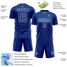 Load image into Gallery viewer, Custom Royal White Waves Shape Sublimation Soccer Uniform Jersey
