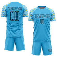 Load image into Gallery viewer, Custom Sky Blue Black Geometric Shape Sublimation Soccer Uniform Jersey
