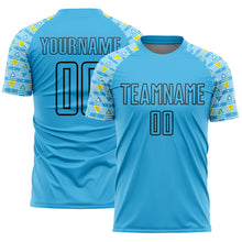 Load image into Gallery viewer, Custom Sky Blue Black Geometric Shape Sublimation Soccer Uniform Jersey
