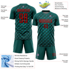Load image into Gallery viewer, Custom Midnight Green Red-Black Geometric Shape Sublimation Soccer Uniform Jersey
